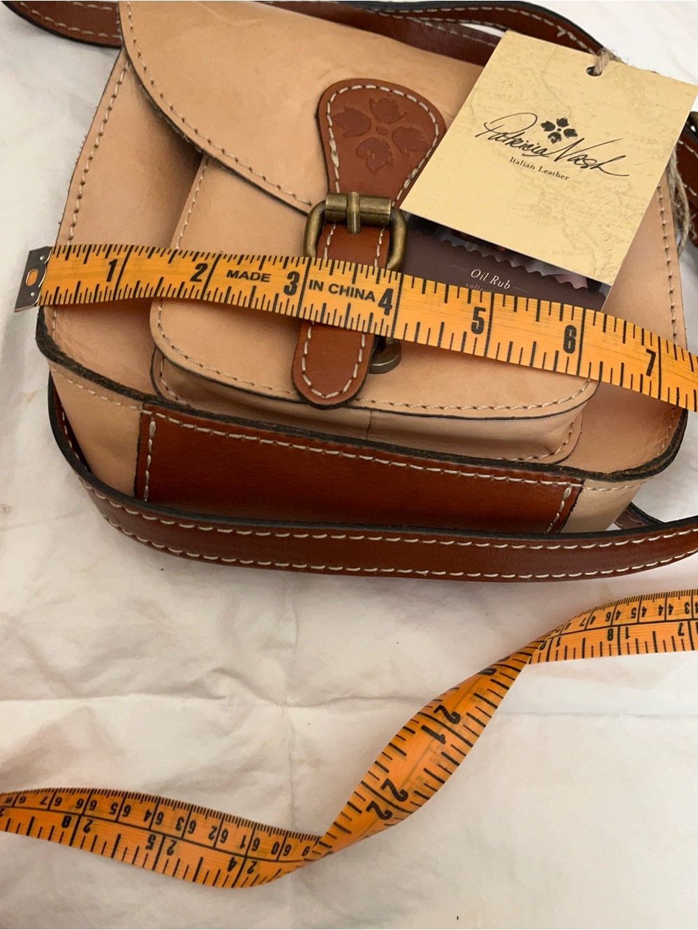 Patricia Nash Beige and Brown Leather Buckle Crossbody - Picture 4 of 9